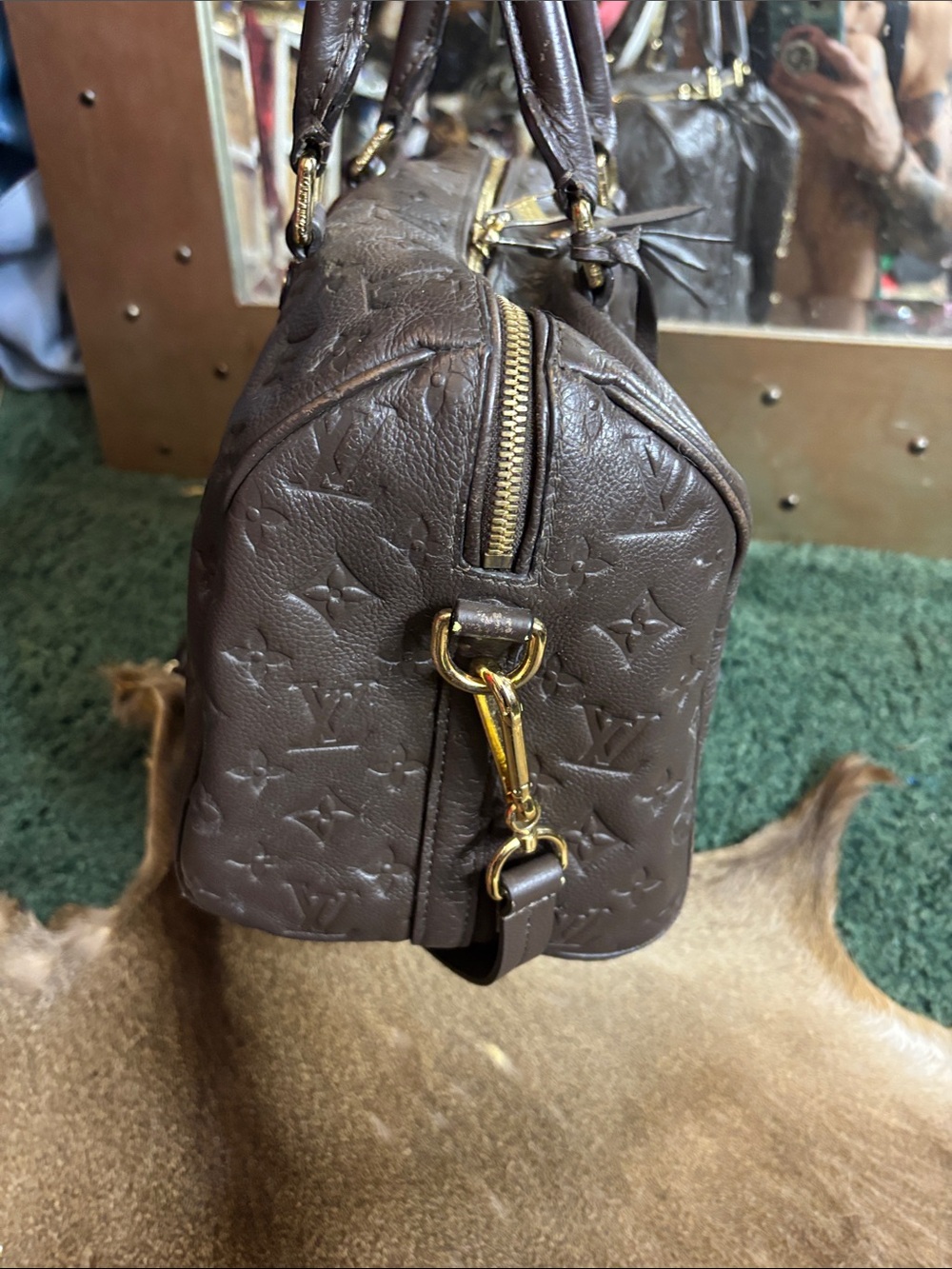 Vintage Brown Monogram Leather Satchel - Picture 4 of 15